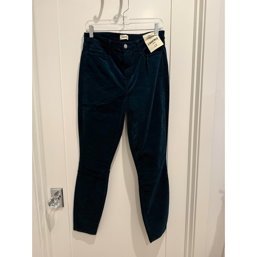 NWT L'AGENCE Monique Dark Navy Velvet Skinny Jeans Size 29 Ultra High Rise - Picture 2 of 8